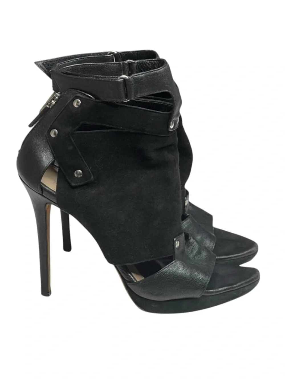 Herve Leger 𖤐 Platform Suede Leather Stiletto Heel Ankle Booties 𖤐 Black 37 7